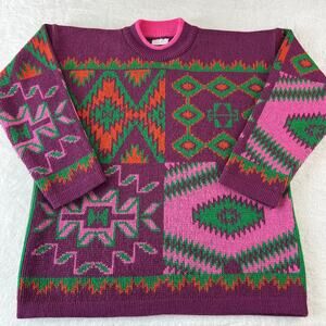 Altamoda Vintage Geometric Sweater Acrylic Women's  Size Large Purple pink '80s
